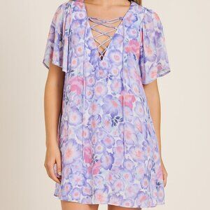 Show Me Your MuMu Kylie Floral Lace-Up Boho Flowy Vacation Mini Dress XS (0-2)